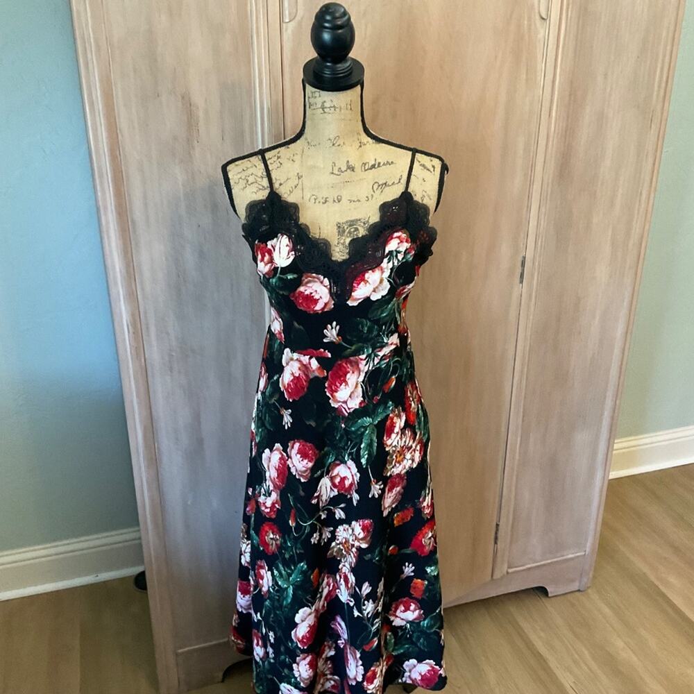 Anthropologie Foxiedox black lace Floral midi Dress Fall dark fairy witchy goth